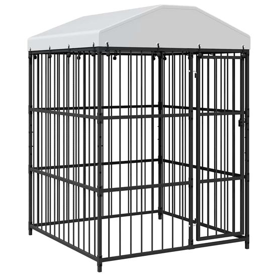 Chenil extérieur avec toit pour chien en acier noir 150x150x210 cm