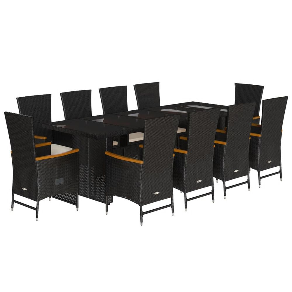 Ensemble à manger de jardin 11 pcs coussins noir résine tressée