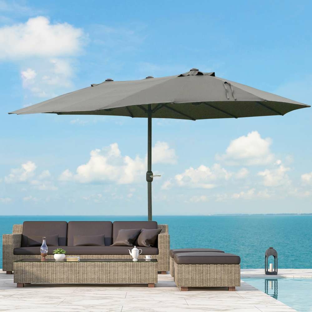 Parasol de jardin XXL pied inclus acier polyester gris - Ø460cm