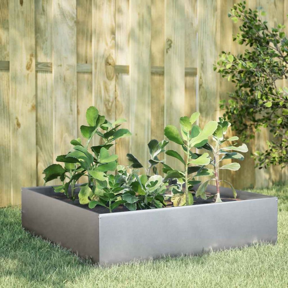 Carré potager surélevé en acier galvanisé pour jardin argenté 100x100x25 cm