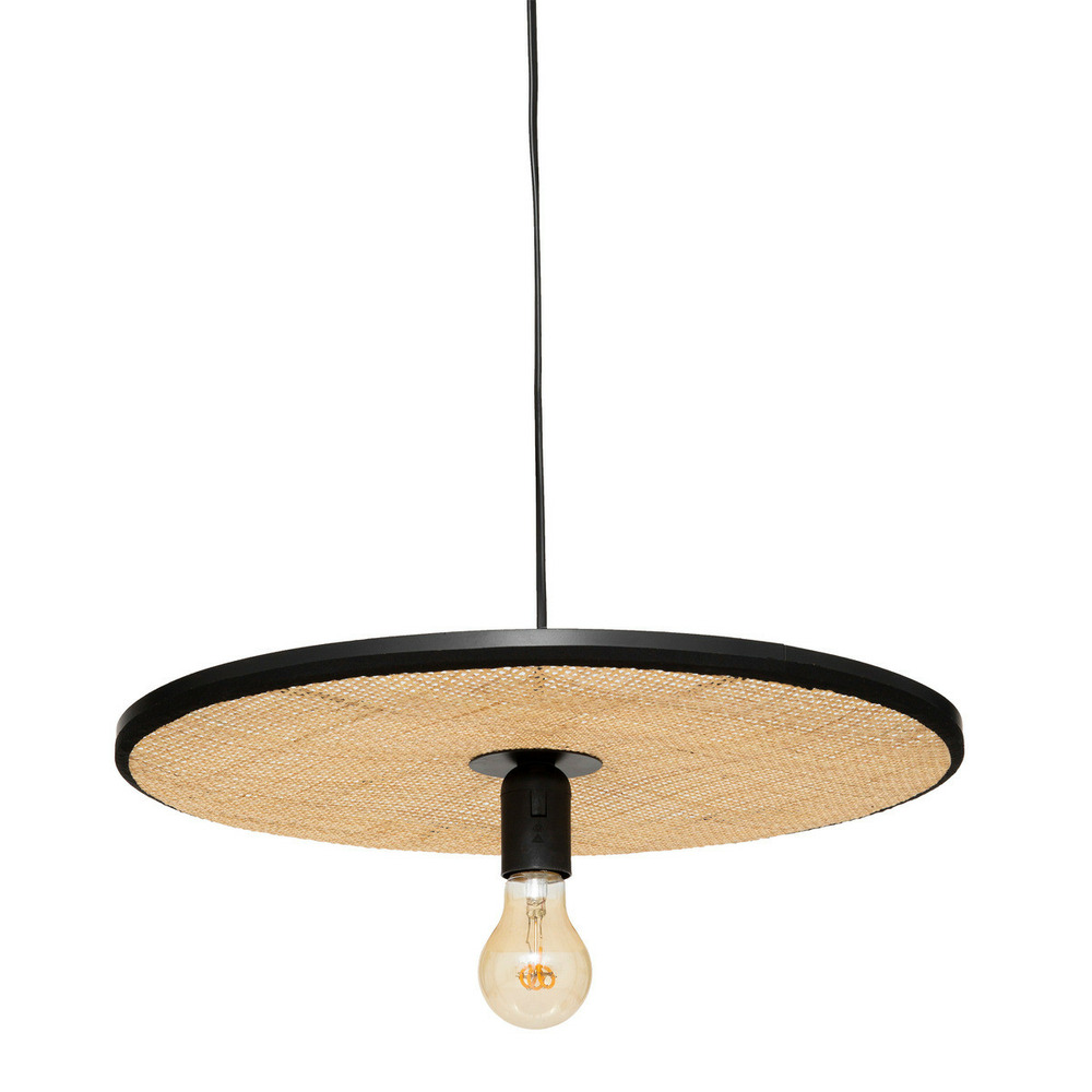 Luminaire suspension en rotin et métal noir d 44 cm