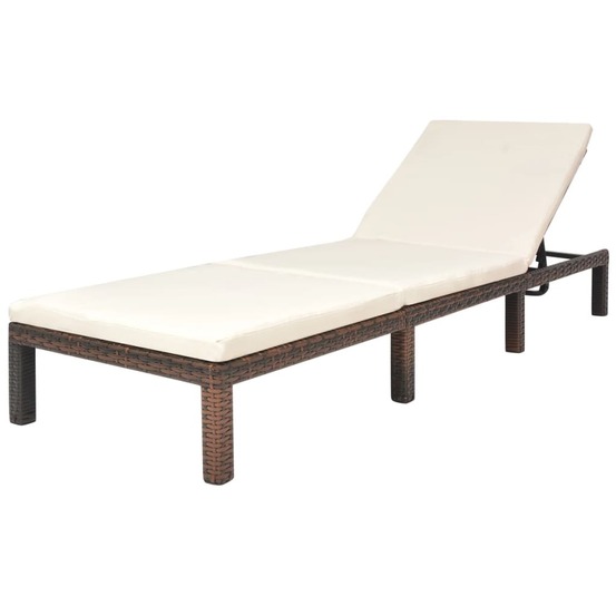Chaise longue avec coussin résine tressée marron