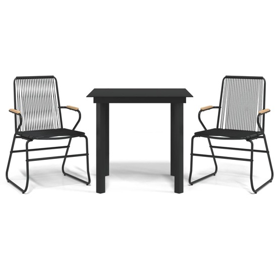 Ensemble à manger de jardin 3 pcs noir rotin pvc