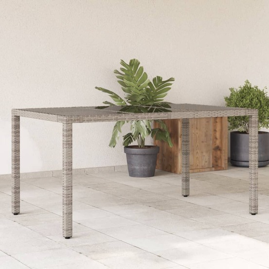Table de jardin dessus en verre gris 150x90x75cm résine tressée