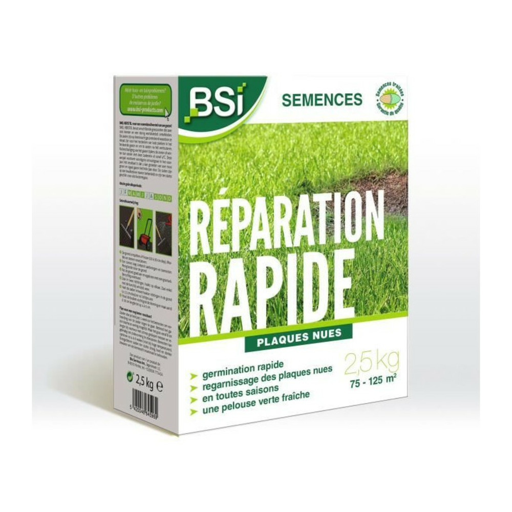 Bsi - semences de gazon - réparation rapide - avec enrobage protecteur - haute qualité - jusqu'a 125m² - 2,5kg