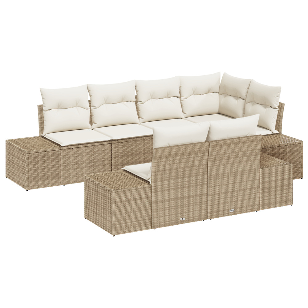 Ensemble de canapé de jardin de 7 pièces avec coussins beige en poly rotin
