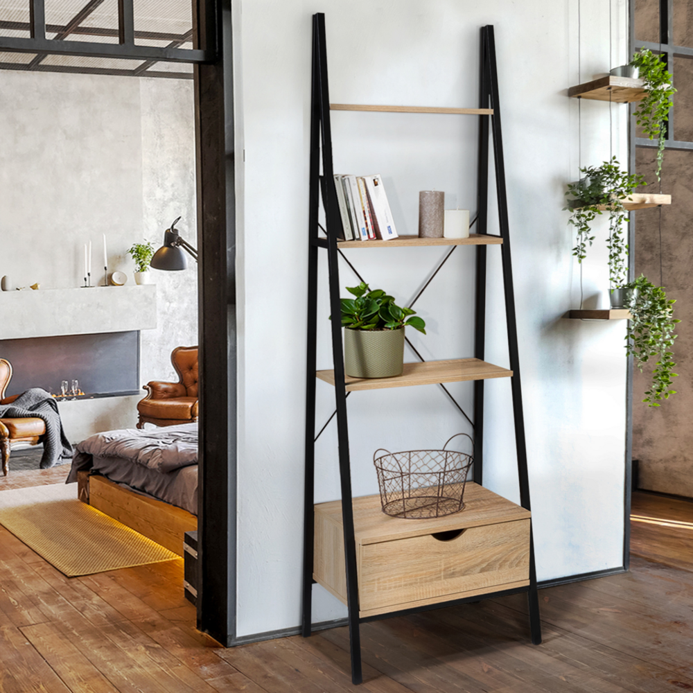 Etagère échelle 4 niveaux avec tiroir detroit design industriel