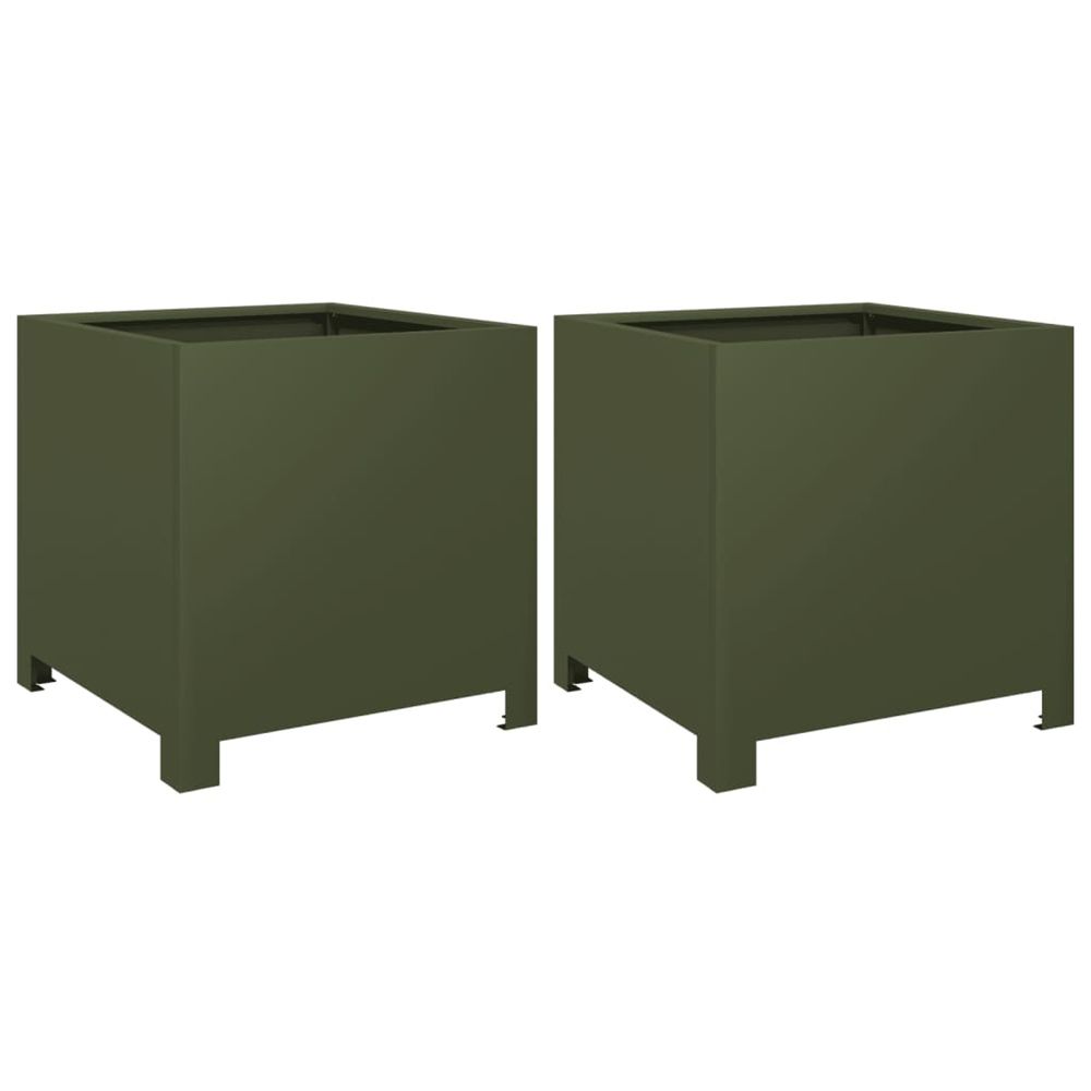 Jardinière d'extérieurs 2 pcs vert olive 40x40x40 cm acier