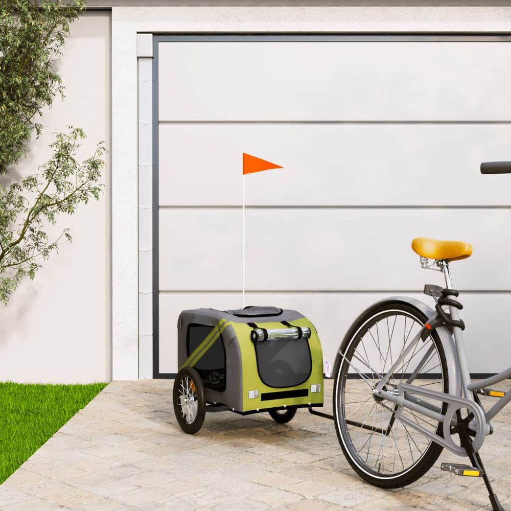 Remorque vélo chien xxl cadre acier pour grand animal 45kg vert et gris