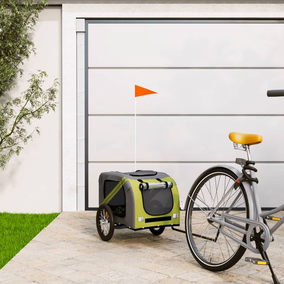 Remorque vélo chien xxl cadre acier pour grand animal 45kg vert et gris