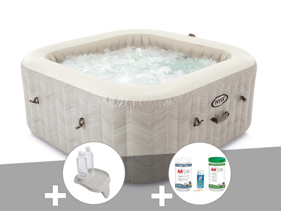 Kit spa gonflable purespa chevron carré bulles 4 places + porte-verre + kit de