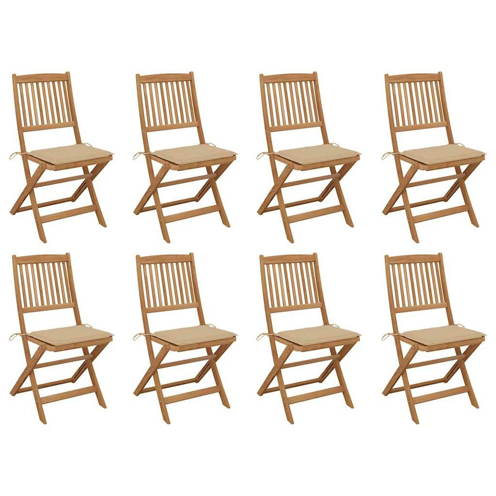 Chaises pliables d'extérieur et coussins lot de 8 bois d'acacia