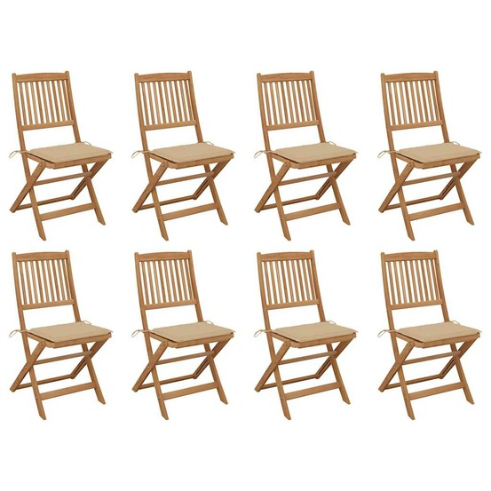 Chaises pliables d'extérieur et coussins lot de 8 bois d'acacia
