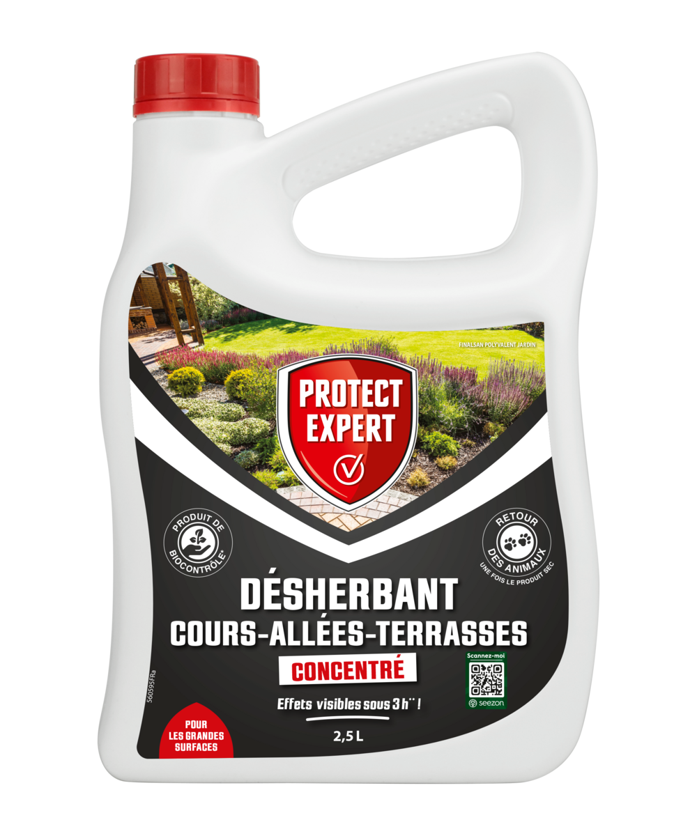 Protect expert désherbant concentré - cours allées terrasses - effets visibles sous 3h - 2,5l - jusqu’à 150m² traités procour25n