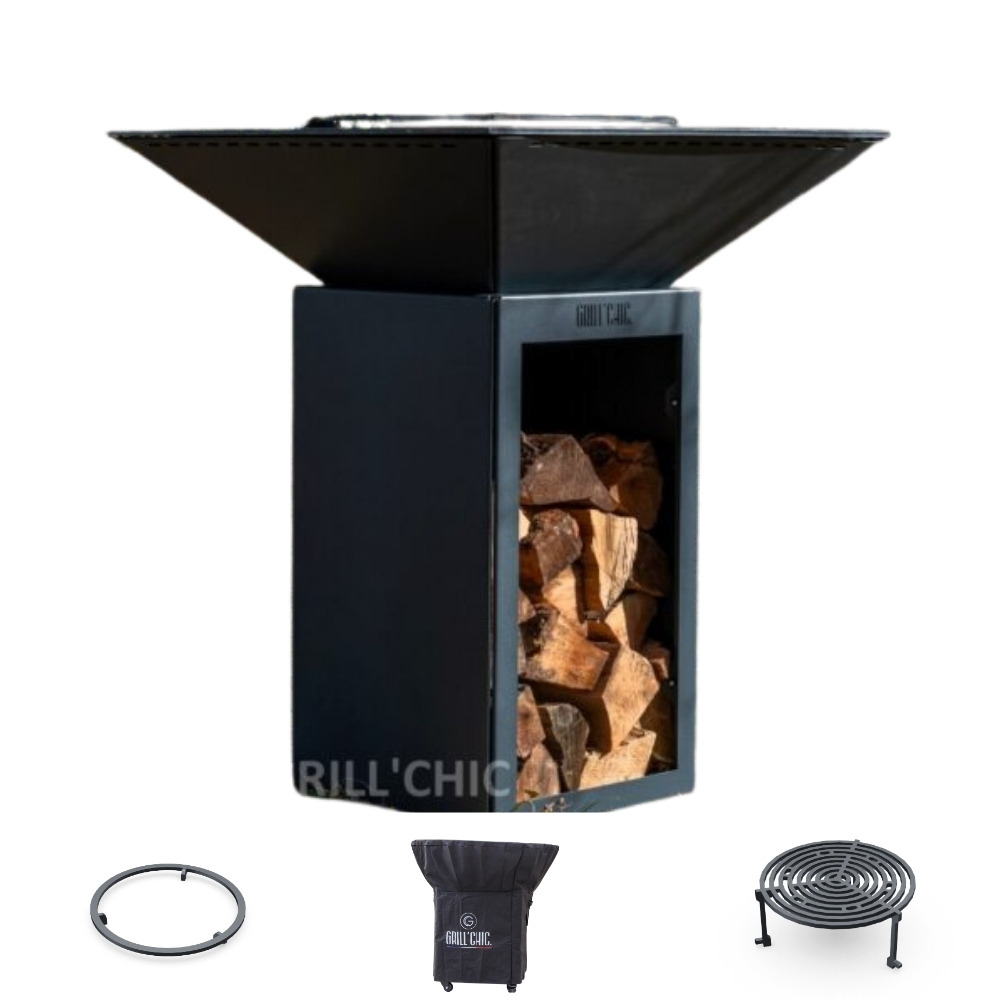 Pack privilege brasero cevenol acier bois carre 74 noir double cuve