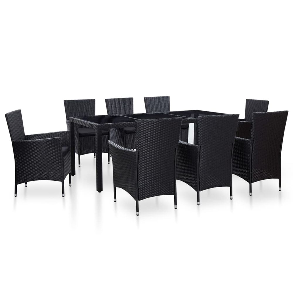 Ensemble à dîner d'extérieur 9 pcs résine tressée noir