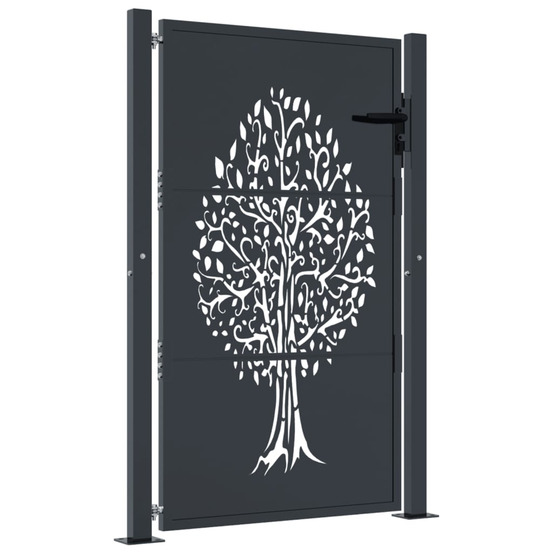 Portail de jardin anthracite 105x155cm acier conception d'arbre