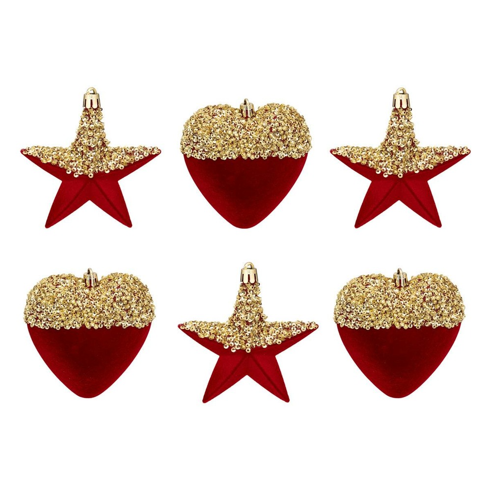Lot de 6 sujets cœurs et étoiles polystyrène rouge