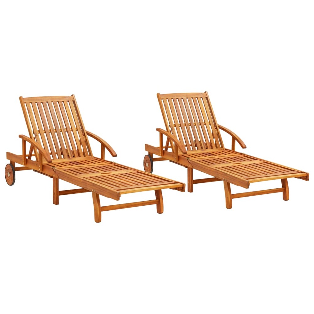 Lot de 2 transats chaise longue bain de soleil lit de jardin terrasse meuble d'extérieur bois d'acacia solide