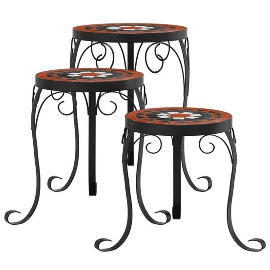 Supports pour plantes 3 pcs terre cuite et noir céramique