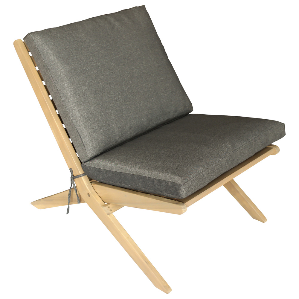 Fauteuil pliant en acacia et coussins gris faro