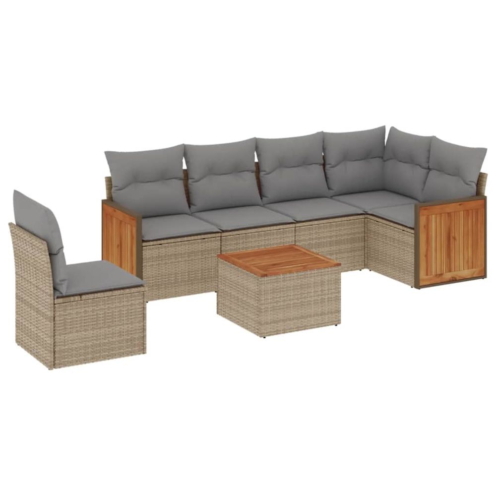 Salon de jardin avec coussins 7 pcs beige résine tressée
