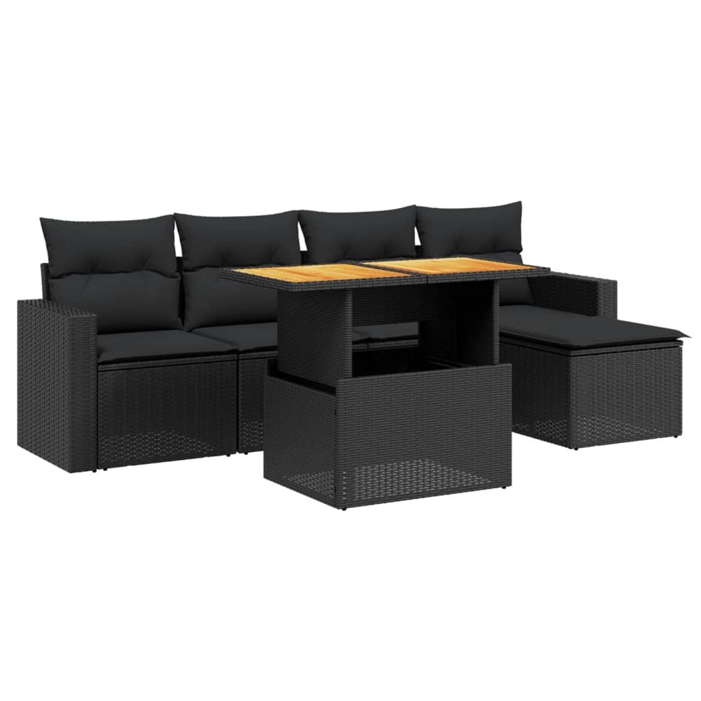 Salon de jardin 6 pcs avec coussins noir résine tressée