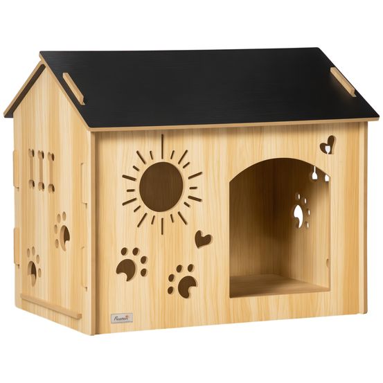 Niche d'intérieur pour petit chien en mdf design original avec aérations 69x50x58,5 cm chêne