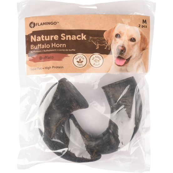 2 cornes de buffle séché médium nature snack, pour chiens