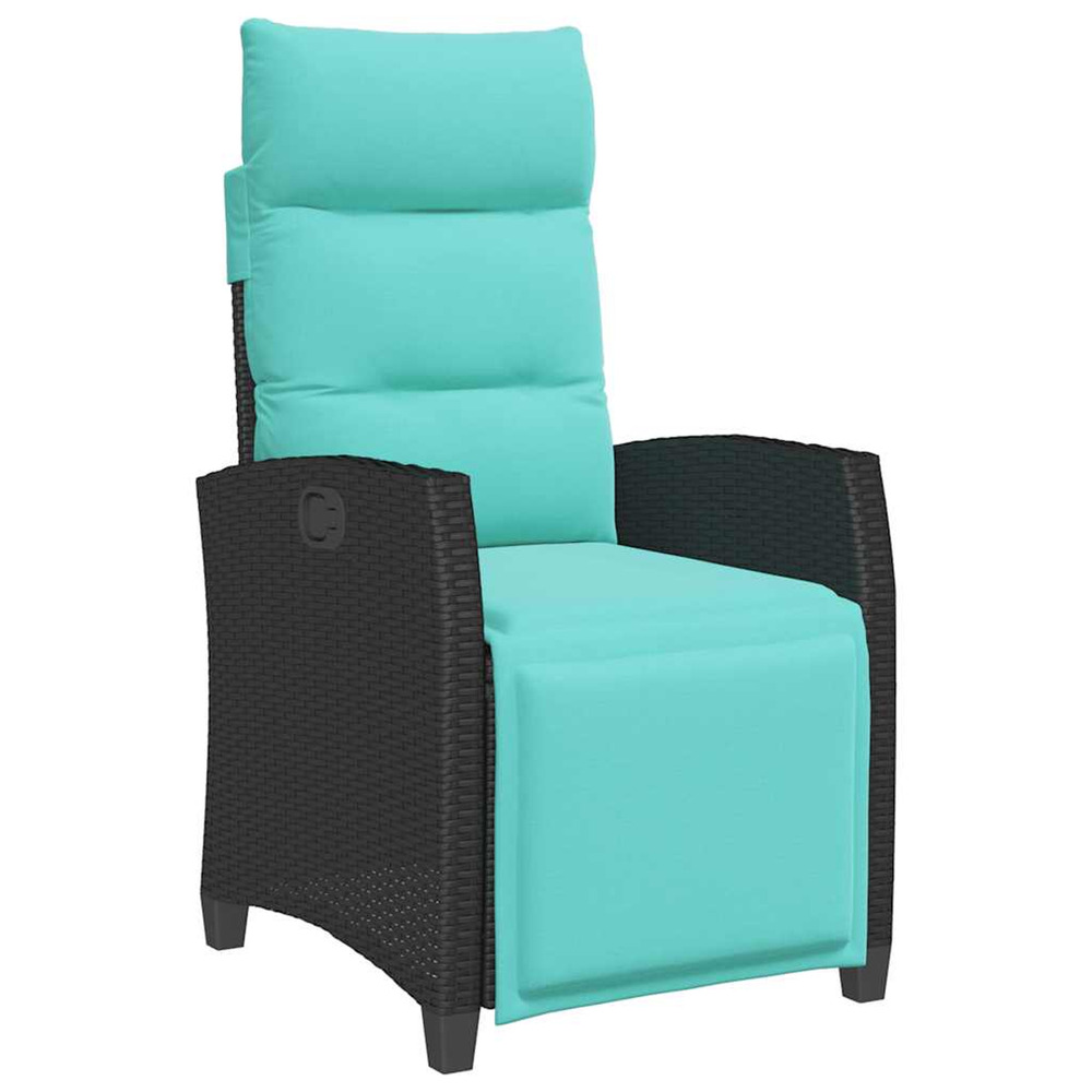 Chaise de jardin inclinable avec table d'appoint noir polyrotin