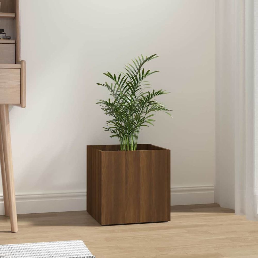 Jardinière carrée bois d'ingénierie pour intérieur chêne marron 40cm