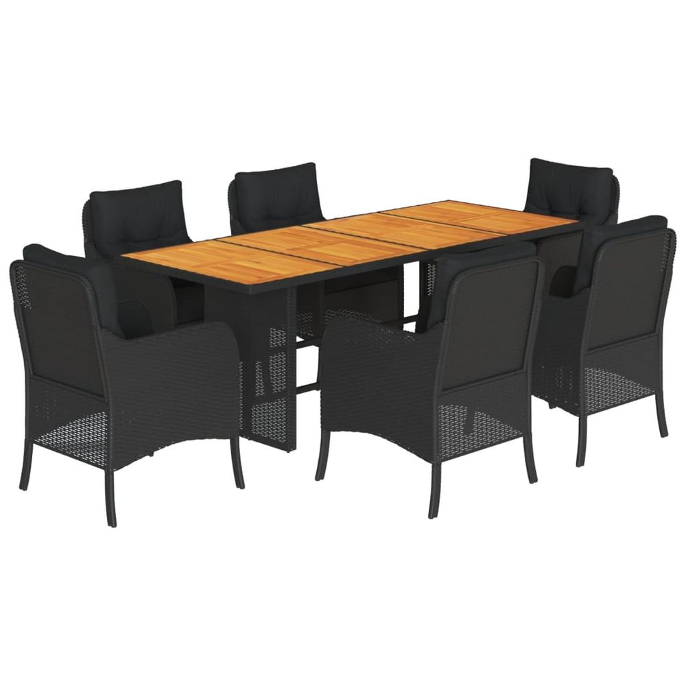 Ensemble à manger de jardin coussins 7pcs noir résine tressée