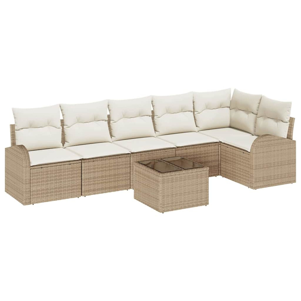 Ensemble de canapés avec coussin 7 pcs beige et blanc polyrotin
