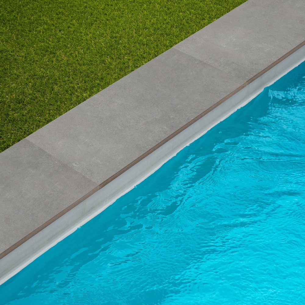 Margelle de piscine effet béton gris 60x28x2 cm bord droit cemento - ro'ma carrelage