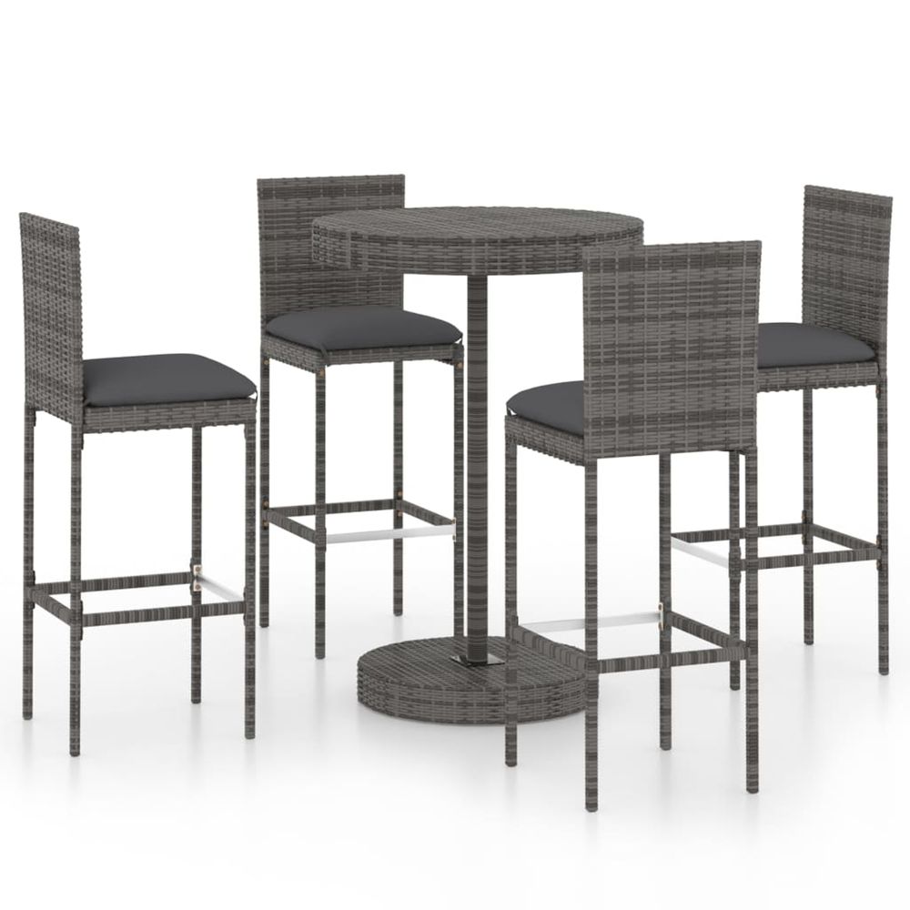 Ensemble de bar de jardin 5 pcs et coussins résine tressée gris