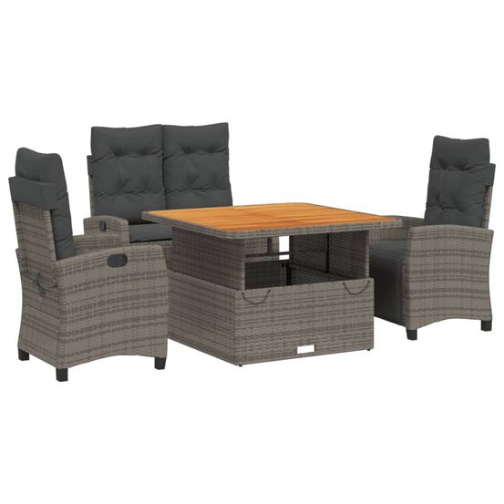 Ensemble à manger jardin 4pcs et coussins gris résine tressée