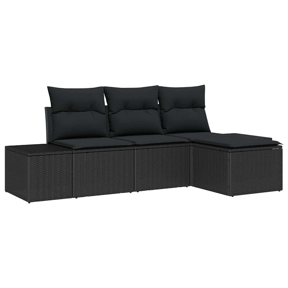 Ensemble de canapé de jardin avec coussin 4 pcs noir polyrotin