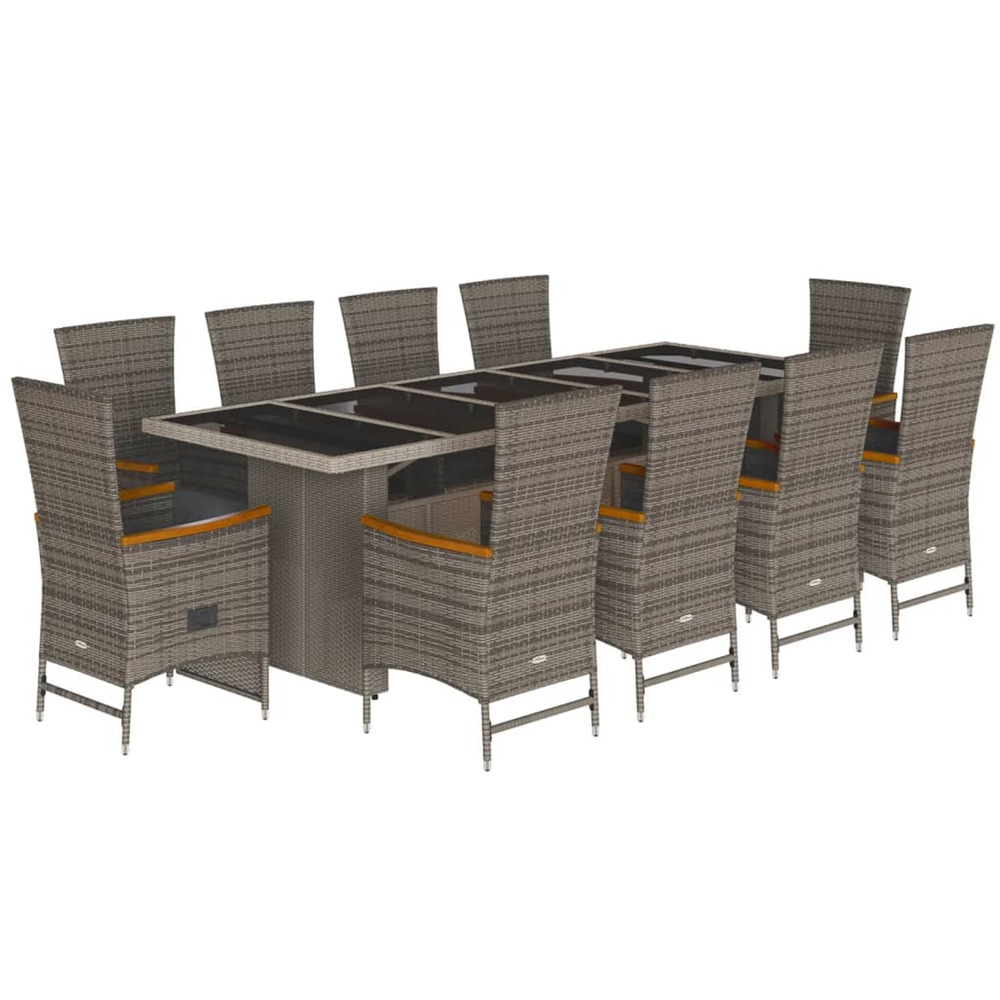 Ensemble à manger de jardin 11pcs avec coussins gris poly rotin