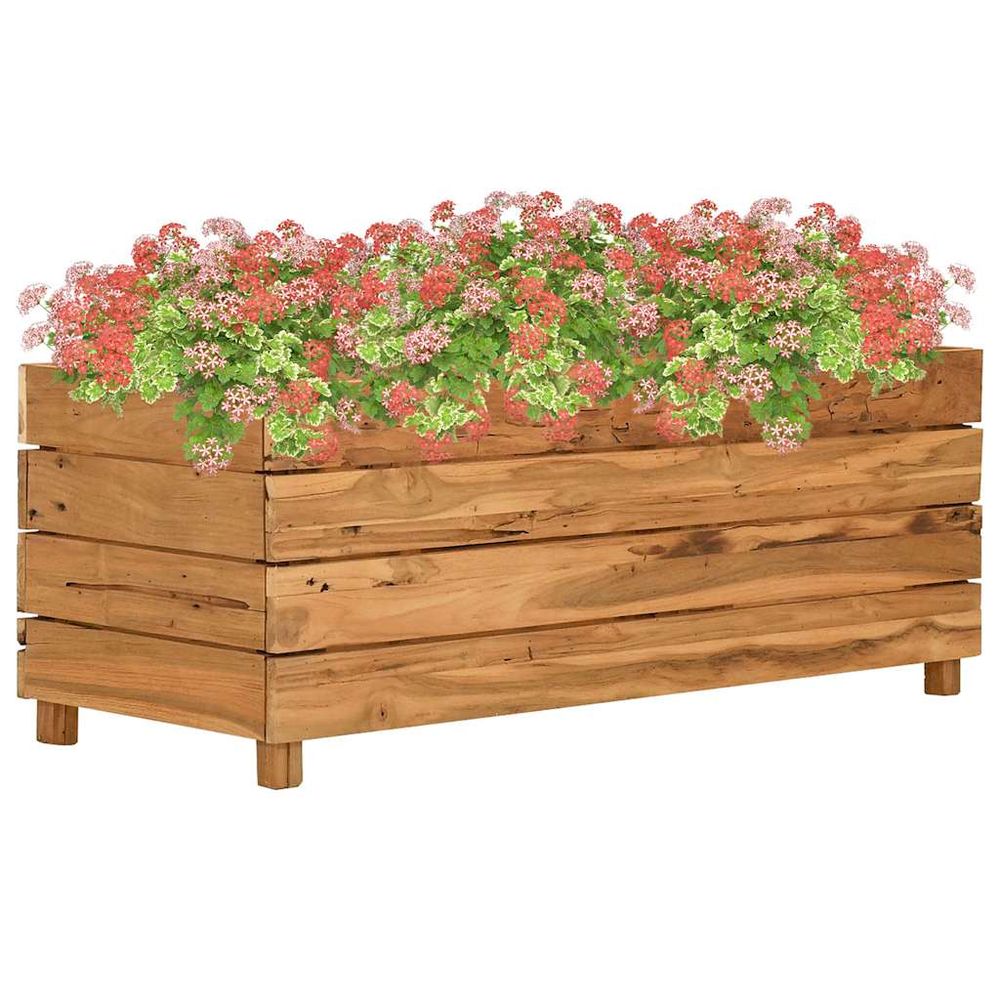 Jardinière surélevée teck recyclé et acier pour jardin 100x40x38 cm