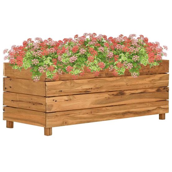 Jardinière surélevée teck recyclé et acier pour jardin 100x40x38 cm