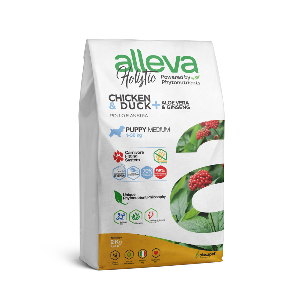 Alleva - croquettes sans céréales poulet et canard pour chiot de taille moyenne 2kg