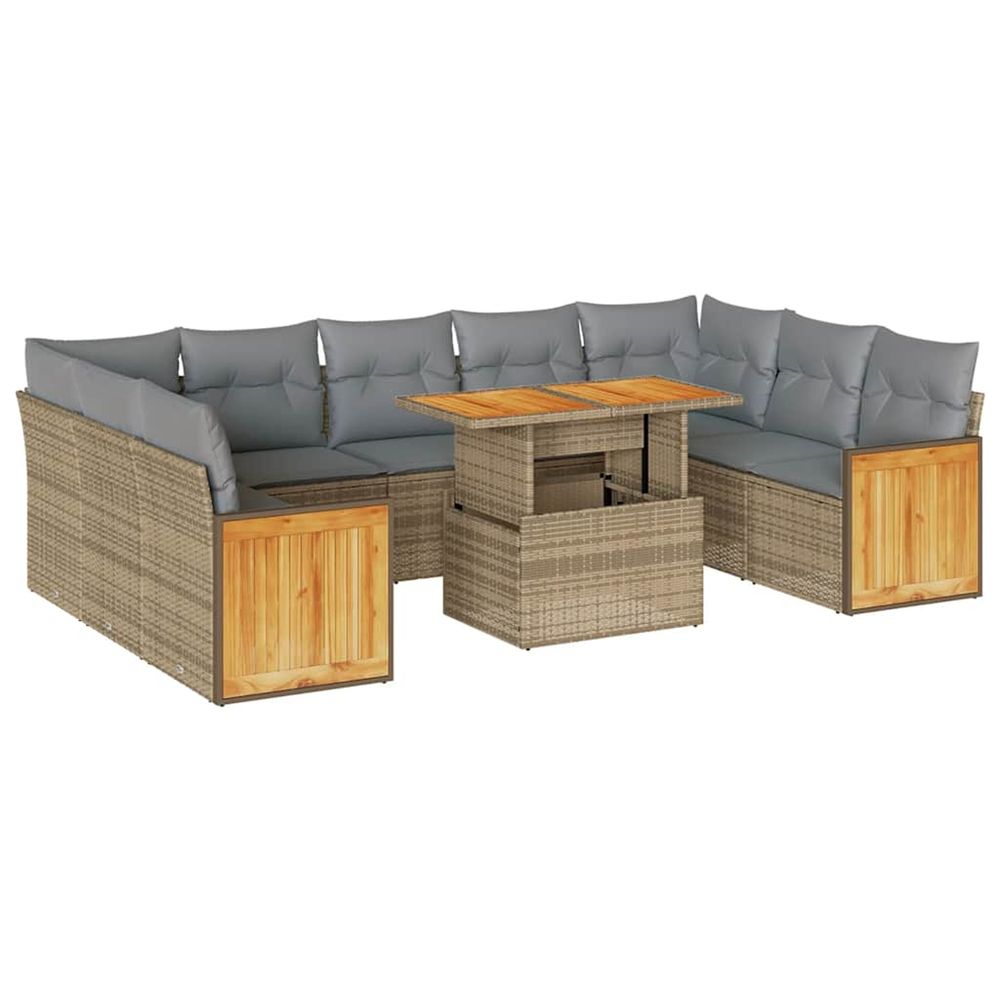 Salon de jardin avec coussins 10pcs beige résine tressée acacia
