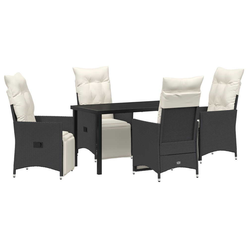 Ensemble de mobilier de jardin 5 pièces avec coussins en rattan poly noir