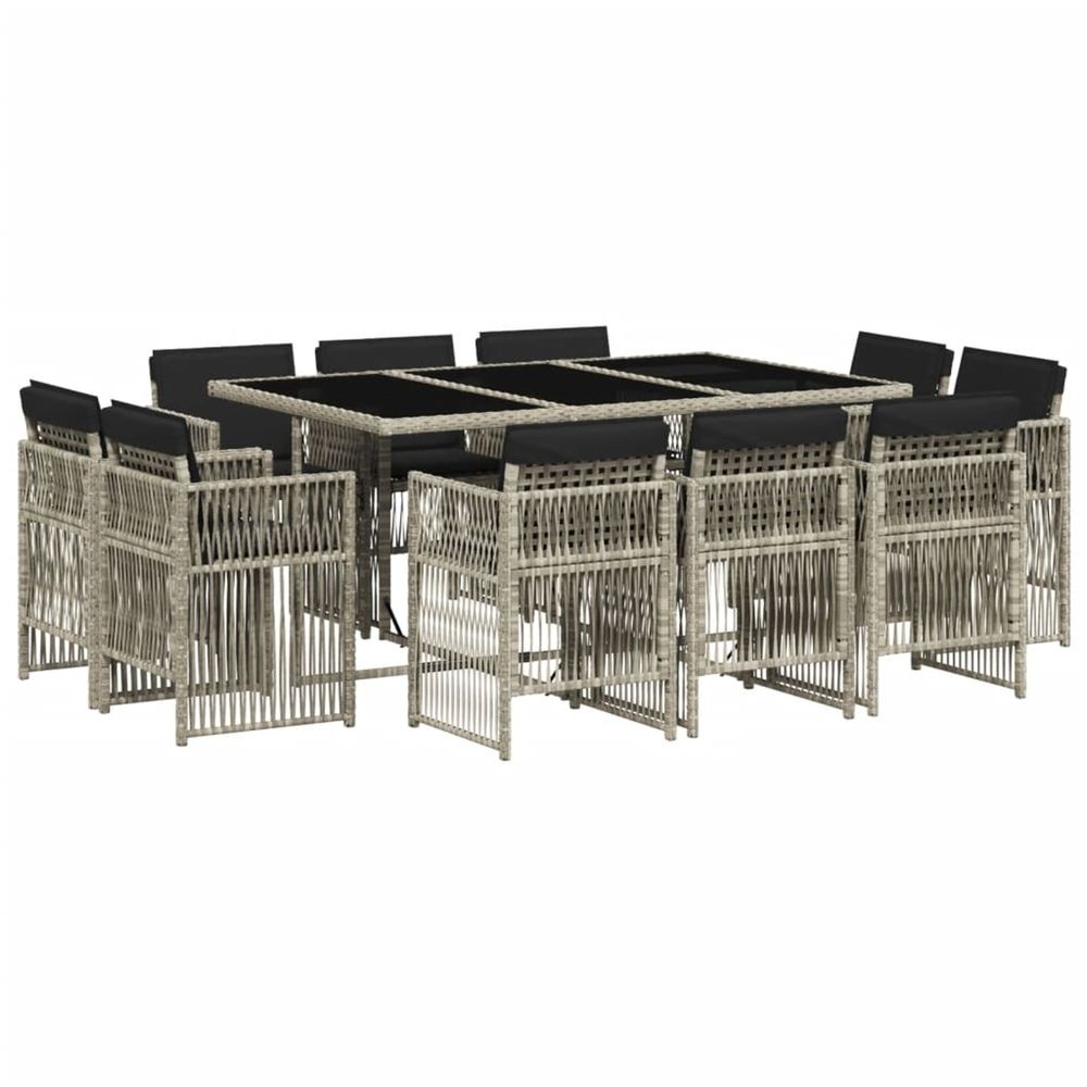 Ensemble à manger de jardin 11pcs avec coussins gris poly rotin