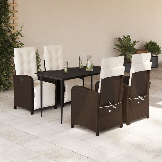 Ensemble à manger de jardin 5 pcs et coussins marron poly rotin