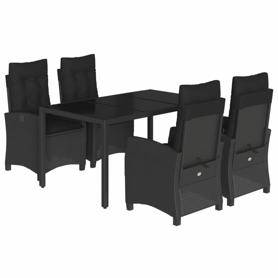 Ensemble à manger de jardin coussins 5pcs noir résine tressée