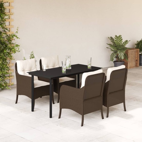 Ensemble à manger de jardin 5 pcs et coussins marron poly rotin