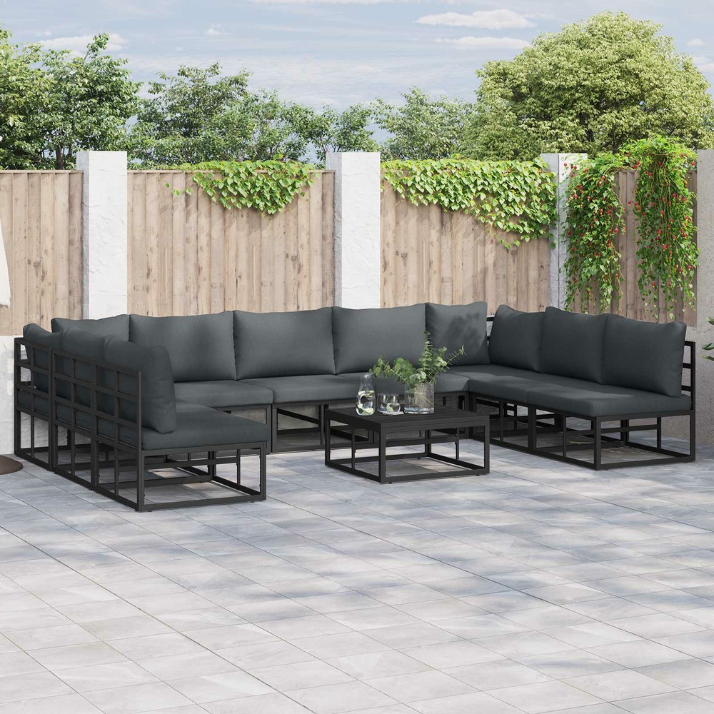 Ensemble de canapé de jardin avec coussin 9 pcs noir aluminium