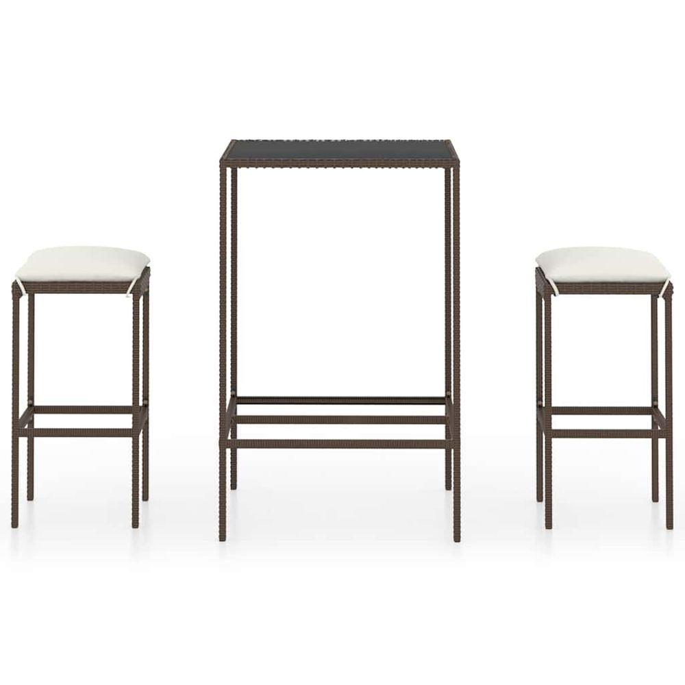 Ensemble de bar de jardin 3 pcs coussins résine tressée marron
