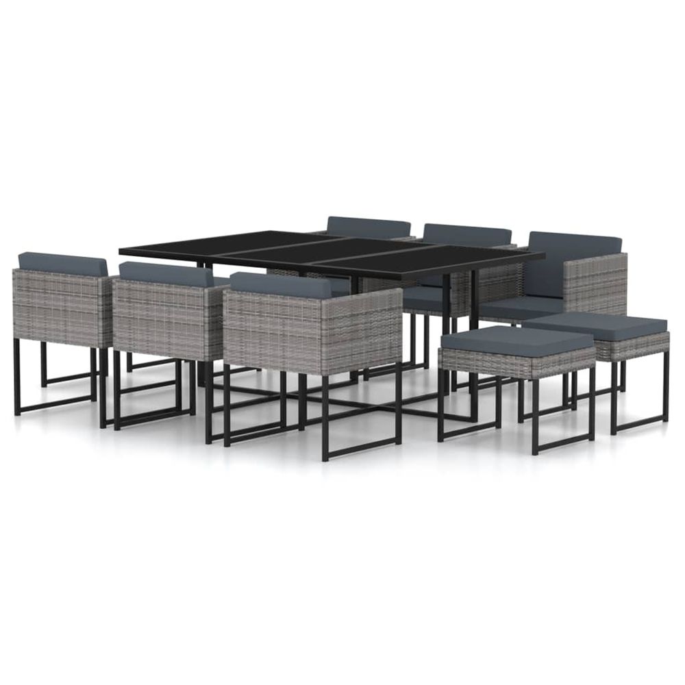 Ensemble à manger de jardin coussins 11 pcs résine tressée gris